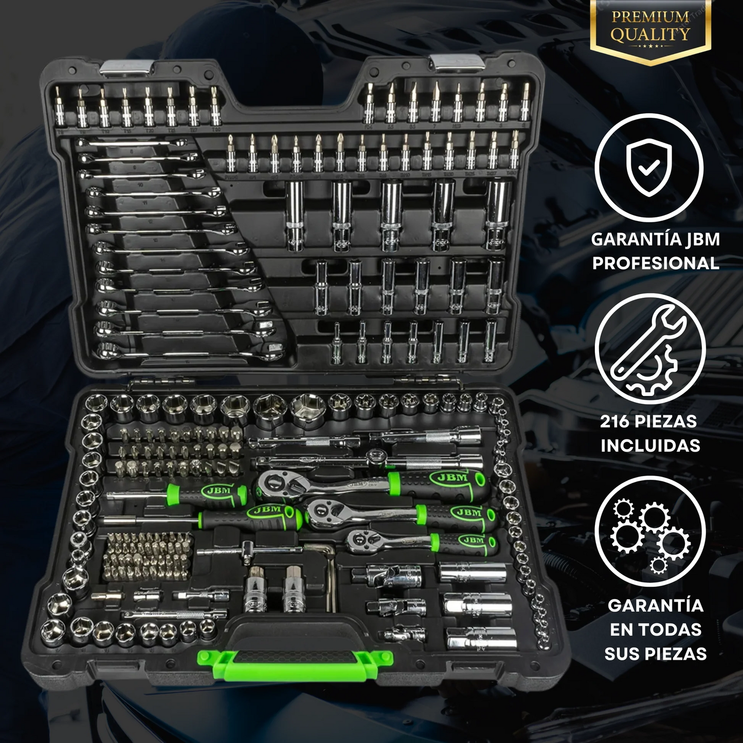 ESTUCHE HERRAMIENTAS JBM [216 PIEZAS] CON VASOS HEXAGONALES