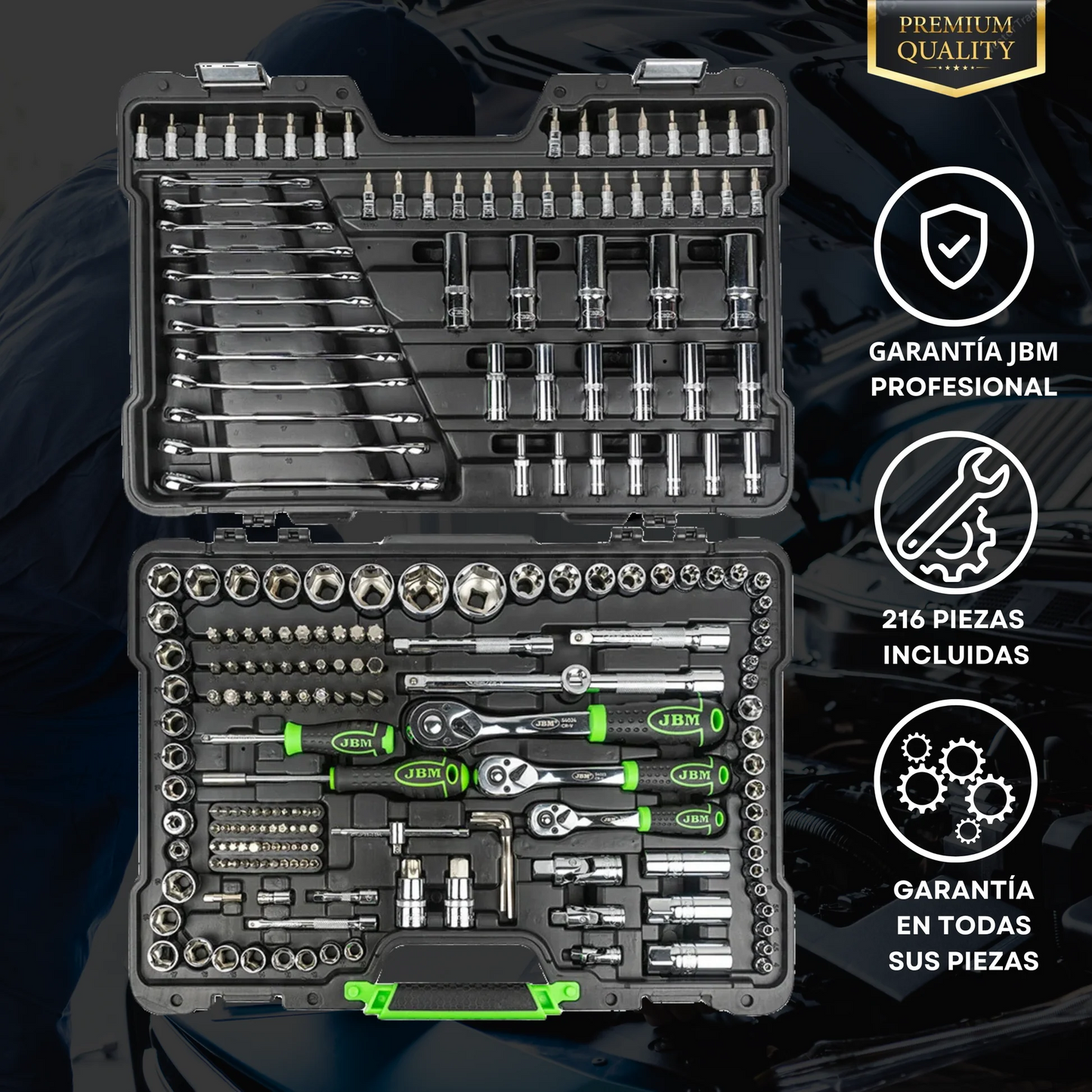 ESTUCHE HERRAMIENTAS JBM [216 PIEZAS] CON VASOS HEXAGONALES