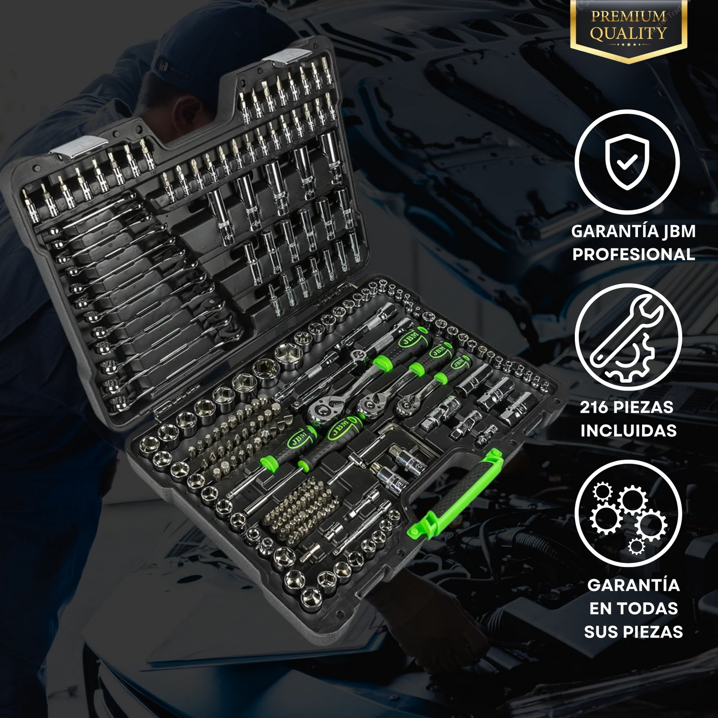ESTUCHE HERRAMIENTAS JBM [216 PIEZAS] CON VASOS HEXAGONALES